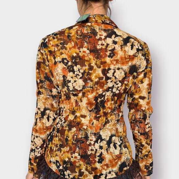 Y2K Fashion Bug‎ Orange and Brown Lace Front Blouse - Picture 6 of 6